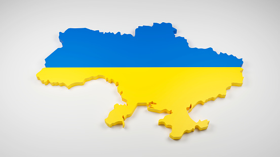 Ukraine map with flag. 3d illustration