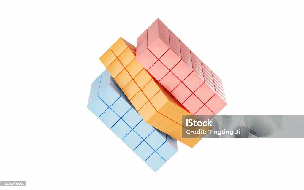 Abstract cubes with white background, 3d rendering. Abstract cubes with white background, 3d rendering. Computer digital drawing. Puzzle Cube Stock Photo