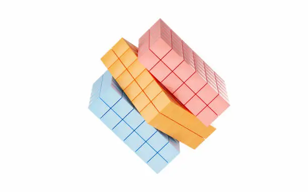 Abstract cubes with white background, 3d rendering. Computer digital drawing.