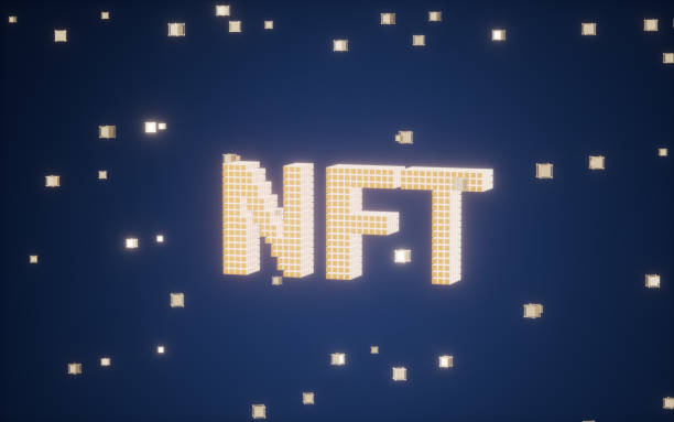 istock NFT nonfungible tokens concept with glowing particles background, 3d rendering. 1373273657