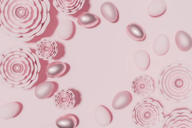 istock 3d render of  pink, Easter eggs wreath with flowers on a pink background 1373274742