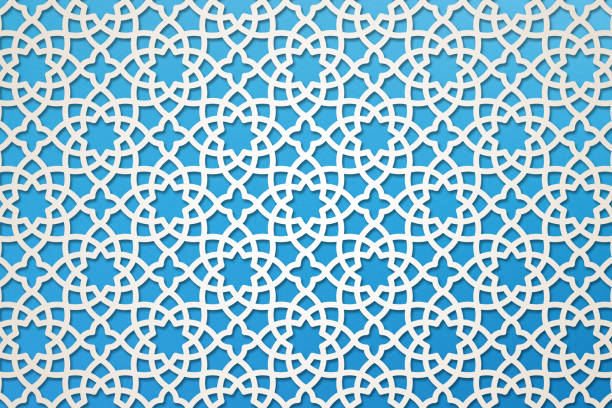 Seamless pattern in islamic traditional style. Blue and white colors.