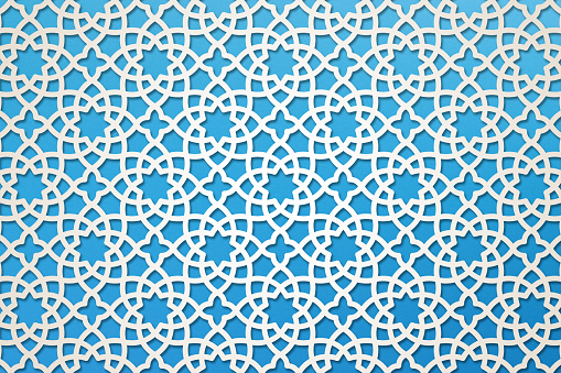 Seamless pattern in islamic traditional style. Blue and white colors.