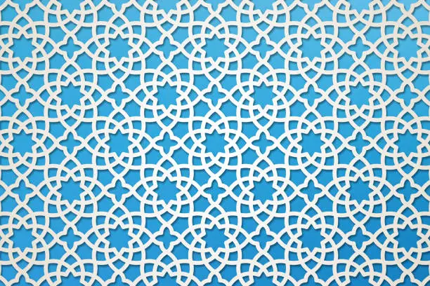 Photo of Seamless pattern in islamic traditional style. Blue and white colors.