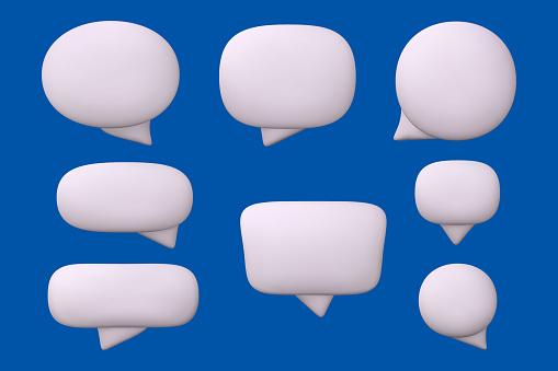 3d bubble speech icon set. Chat message element. Vector conversation shape. Realistic render dialog template