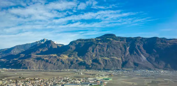 Sunny scenery around Lana in South Tyrol at winter time