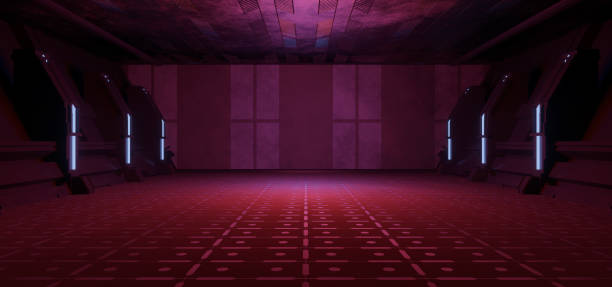 istock Ultramodern Dystopian Parking Underground Car Warehouse Garage Studio Rough Modern Reflective Spaceship Tunnel Corridor Showcase Space Age Purple Violet Colors Background Interdimensional Used As Wallpaper 3D Illustration 1373277365