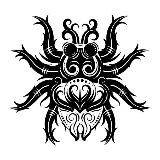 Zentangle stylized spider. Animals. Black and white hand drawn doodle. Ethnic patterned vector illustration. African, indian, totem tatoo design. Sketch for avatar, tattoo, poster Zentangle stylized spider. Animals. Black and white hand drawn doodle. Ethnic patterned vector illustration. African, indian, totem tatoo design. Sketch for avatar, tattoo, poster, print or t-shirt. spider tribal tattoo stock illustrations