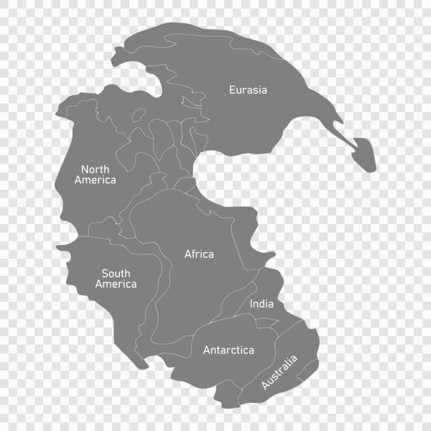 illustrazioni stock, clip art, cartoni animati e icone di tendenza di mappa di pangea con confini dei continenti - continents globe continent tectonic