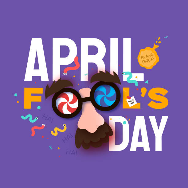 April Fools Day with Funny Glasses. April 1. Kick me message. Fools' Day Poster. Funny spring holiday. Very peri color. April Fools Day with Funny Glasses. April 1. Kick me message. Fools' Day Poster. Funny spring holiday. Very peri color. Vector. april fools day stock illustrations