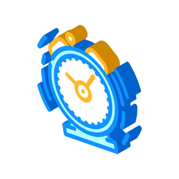 ilustraciones, imágenes clip art, dibujos animados e iconos de stock de timbre despertador icono isométrico ilustración vectorial - time month rear view calendar