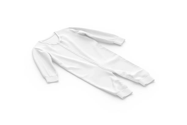 istock Blank white baby zip-up sleepsuit mockup lying, side view 1373284503