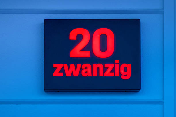 Blue house wall with number 20 sign