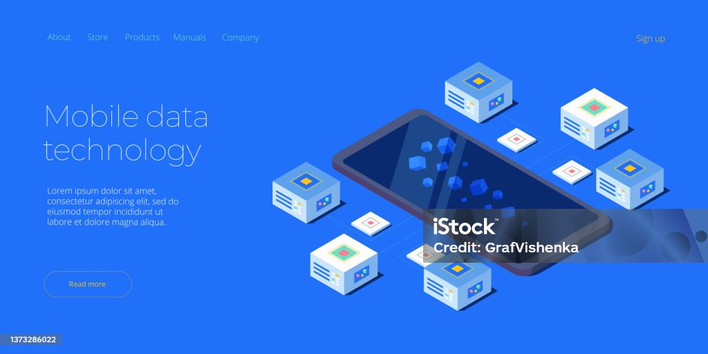 Mobile Data Processing Technology In Isometric Vector Illustration ...