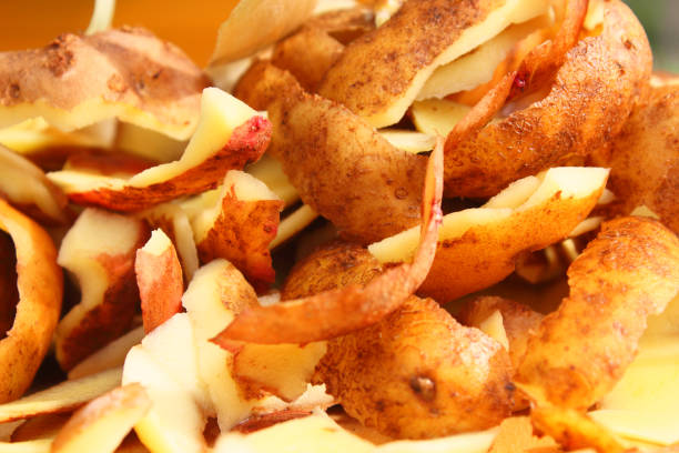 Potato peelings. Close-up. Background. Texture.
