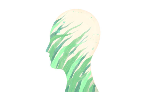 istock Green leaf in human face. nature concept illustration. watercolor painting. 1373290409