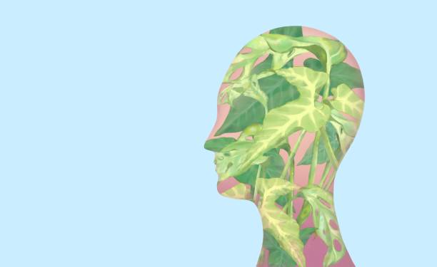 istock Green leaf in human face. nature concept illustration. watercolor painting. 1373290440