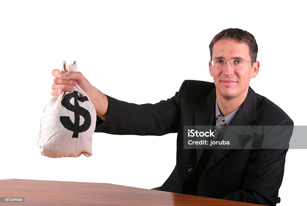 Feliz Homem de Negócios mostra orgulhosamente o seu dinheiro Saco - Royalty-free Homens Foto de stock