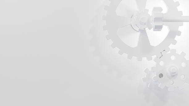 istock Several white gear. Light from the side creates high contrast. Space for banner and logo background. Minimal idea concept, 3D Render. 1373291649