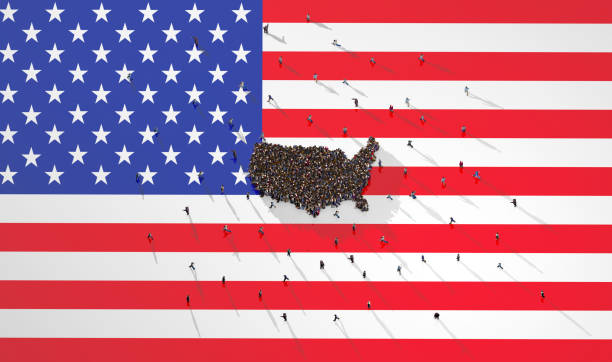 istock Group of People Forming USA Map on USA Flag 1373291769