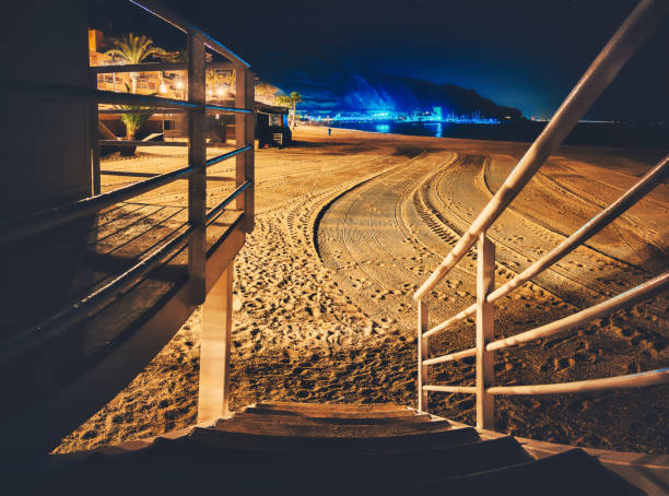 Aguadulce beach and harbor at night from stairways