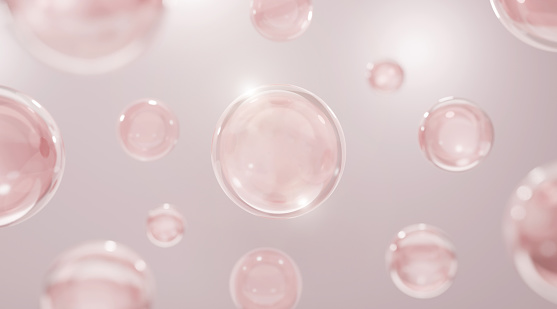 3D Pink Collagen Skin Serum e ilustración de vitaminas aislada sobre un fondo de color suave. photo