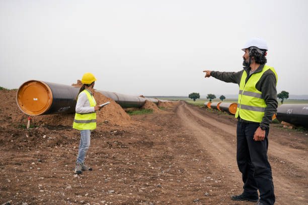 istock Engineers team working on South stream gas pipeline construction site. 1373293636
