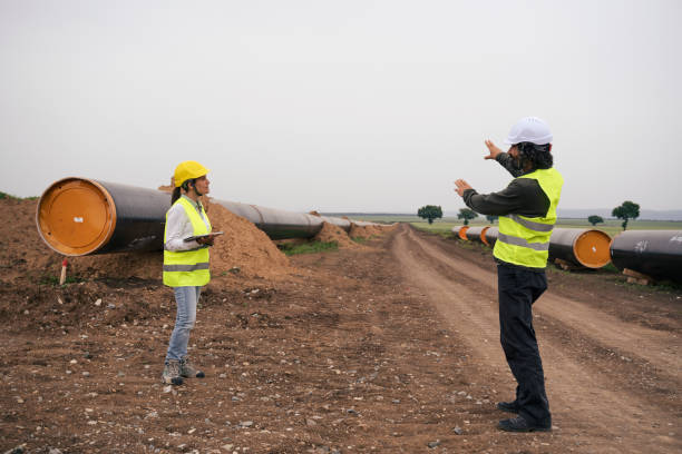 istock Engineers team working on South stream gas pipeline construction site. 1373293638