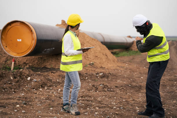 istock Engineers team working on South stream gas pipeline construction site. 1373293640