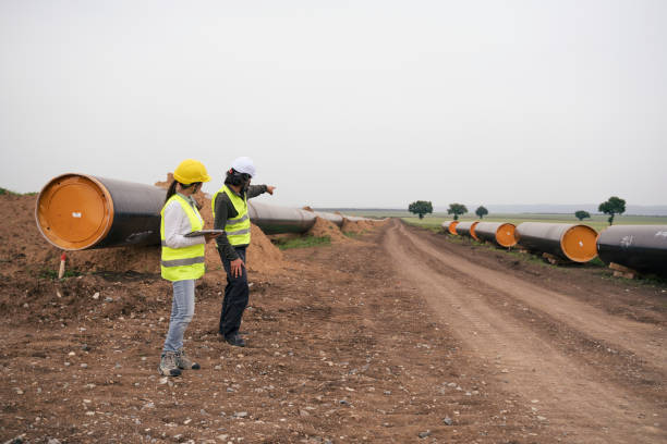 istock Engineers team working on South stream gas pipeline construction site. 1373293642