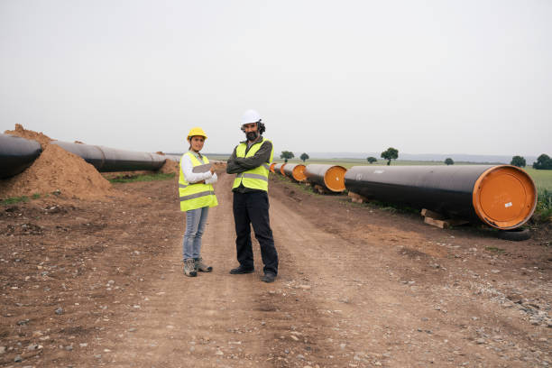 istock Engineers team working on South stream gas pipeline construction site. Portrait. 1373293645