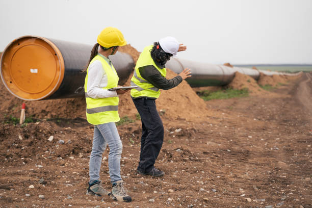 istock Engineers team working on South stream gas pipeline construction site. 1373293650