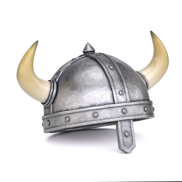 istock Viking helmet, medieval helmet with horns on white background 3d rendering 1373293820