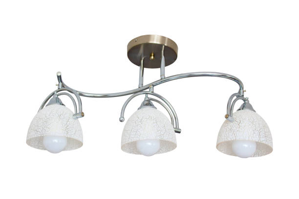 istock Ceiling chandelier with three shades. Close-up. The isolated object on a white background. Isolate. 1373295300