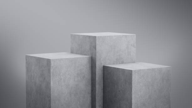 istock Minimal empty podium product presentation concrete 3 podium stand on gray background Pedestal 1373295619