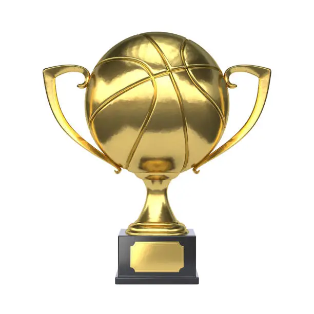 Photo of Basketball golden trophy, first prize in the shape of the basketball ball 3d rendering