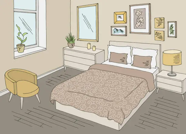 Vector illustration of Bedroom graphic color home interior sketch illustration vector