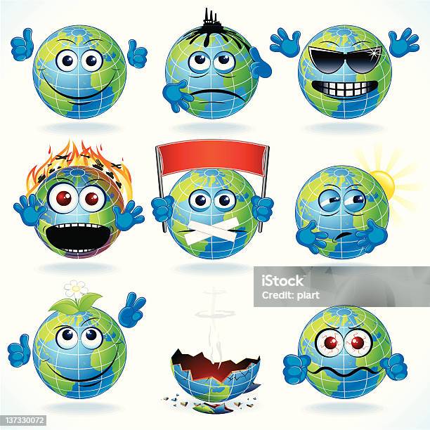 Ilustración de Tierra De Historieta y más Vectores Libres de Derechos de Cambio climático - Cambio climático, Emoticono, Globo terráqueo