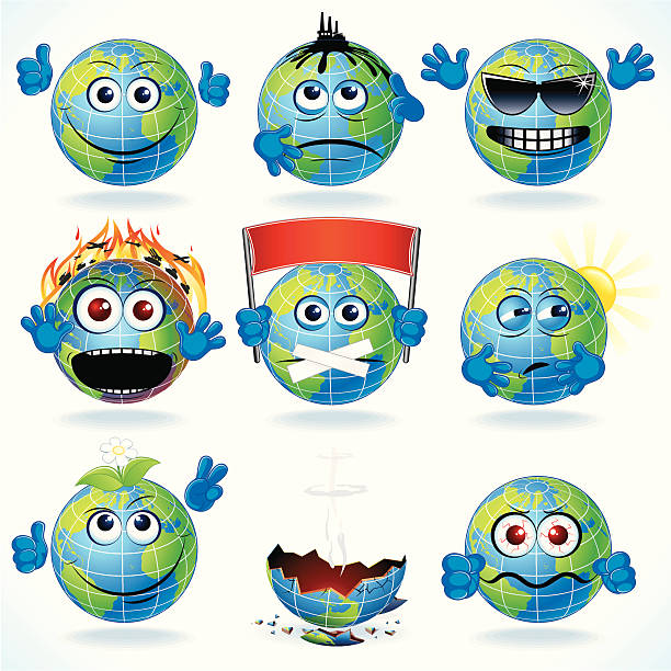 illustrazioni stock, clip art, cartoni animati e icone di tendenza di fumetto di terra - global warming earth globe warming up