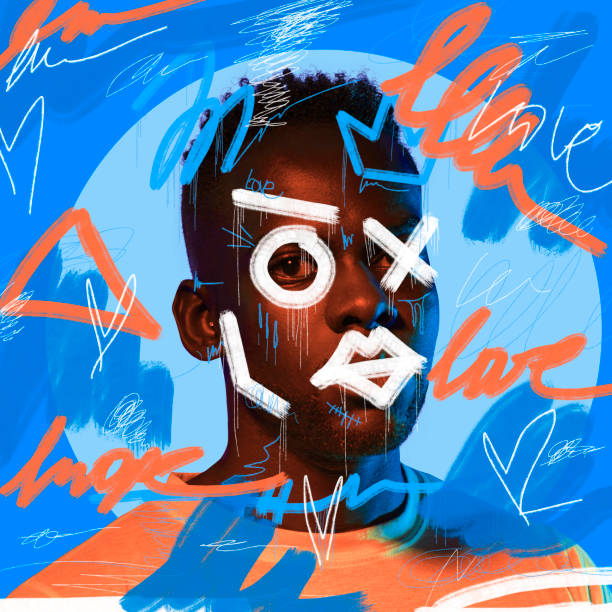 istock Bright artwork. Young man's portrait with abstract graphics. Contemporary art collage. New vision of beauty and fashion, emotions, feelings. 1373301004