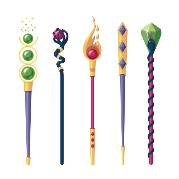 Magic wizard staff sat. Magic wand. Wizard items. Magic wizard staff sat. Magic wand. Wizard items. Vector illustration sceptre stock illustrations