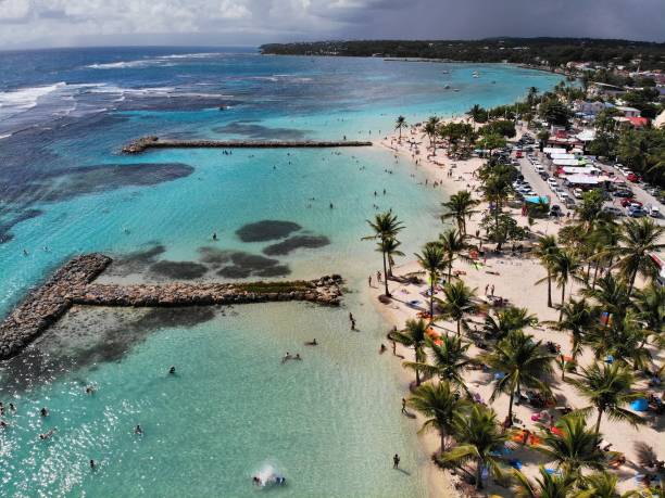 Guadeloupe coral reef drone view - Sainte Anne Beach