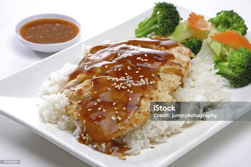 Teriyaki Chicken over Steam Rice Asian Food Teriyaki Chicken over Steam Rice Teriyaki Chicken Stock Photo