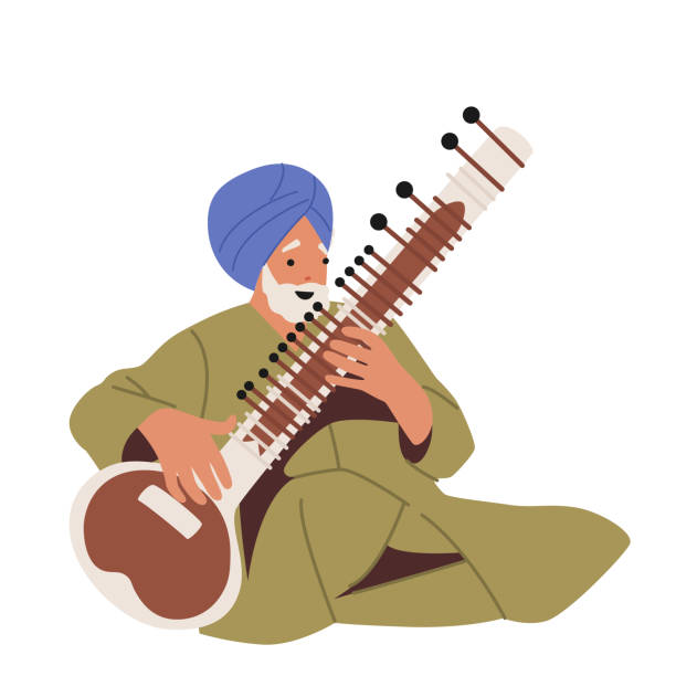 전통 악기, 남성 캐릭터 플레이 음악에서 공연 하는 국가 드레스에 인도 아티스��트 음악가 - harmonium stock illustrations