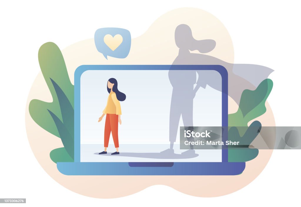 Self Confidence Confident Strong Woman As Superhero In Laptop Selfimage  Online Self Love Self Development Motivation Modern Flat Cartoon Style  Vector Illustration On White Background Stock Illustration - Download Image  Now - iStock