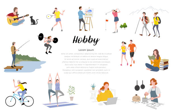 ilustrações de stock, clip art, desenhos animados e ícones de vector illustration material: people set to enjoy hobbies - hobbies