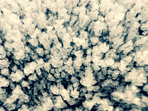 Ice crystals after a cold night on a car roof.