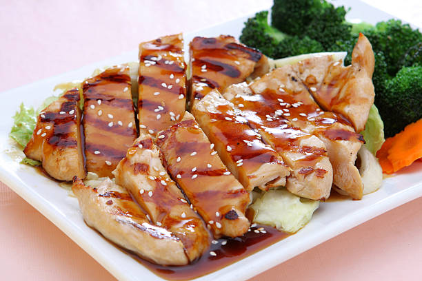 istock A plate of teriyaki chicken cut up with vegetables  137331631