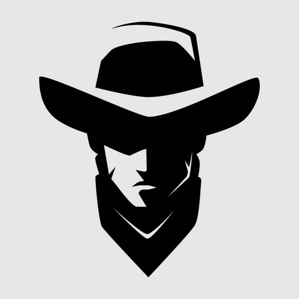 cowboy outlaw symbol auf grauem hintergrund - desperado stock-grafiken, -clipart, -cartoons und -symbole