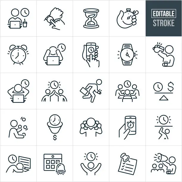 Vector illustration of Time Management Thin Line Icons - Editable Stroke